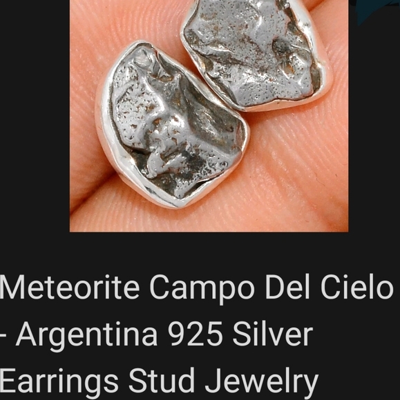 GENUINE METEORITE CAMPO DEL CIELO STUD EARRINGS .925 Sterling 3rd eye chakra - Picture 5 of 6